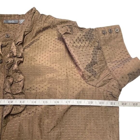 Apt 9 Bronze Clip Dot Ruffle Placket Puff Sleeve Top - Picture 5 of 7